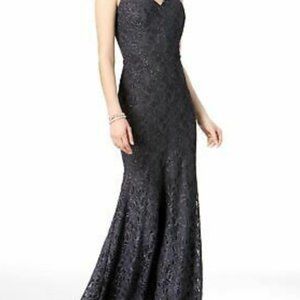 NWOT. Betsy & Adam soft glitter lace formal dress. Size 10P. V-neck. Back zipper